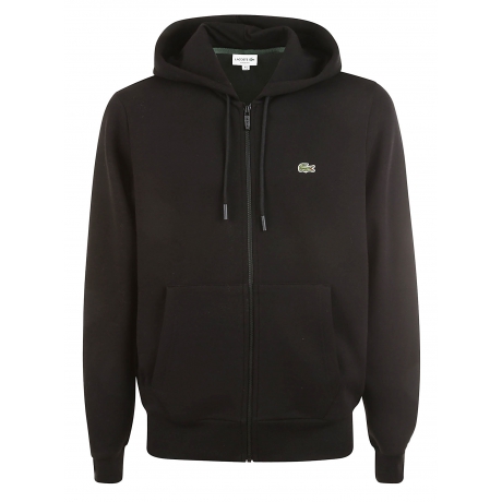 Lacoste felpa uomo nero in cotone con zip e cappuccio