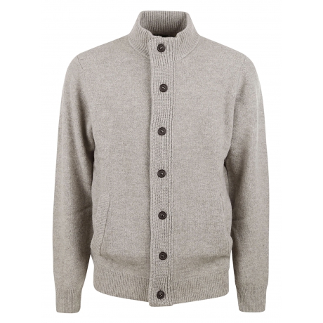 Barbour cardigan beige uomo con zip bottoni toppe doppio lambswool