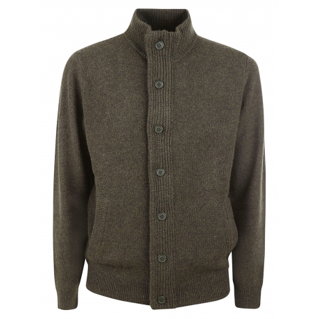 Barbour cardigan verde uomo con zip bottoni toppe doppio lambswool