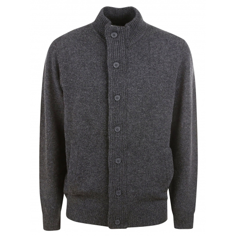 Barbour cardigan grigio uomo con zip bottoni toppe doppio lambswool
