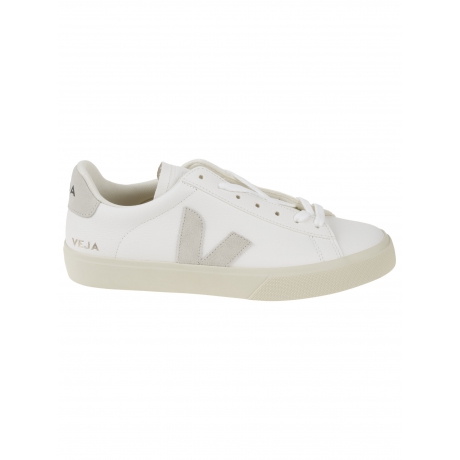 Veja scarpe uomo campo in pelle bianca e logo v scamosciato beige