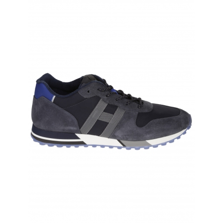 Hogan scarpa uomo running h 383 in camoscio e nylon blu