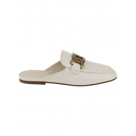 Tod's sabot donna in pelle ed accessorio in metallo bianco