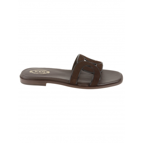 Tod's sandalo flat donna con intreccio in pelle marrone