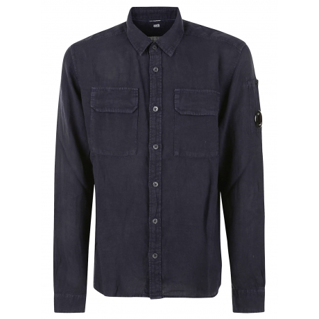 Cpcompany camicia uomo con tasche in lino blu