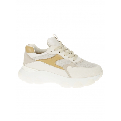 Hogan scarpa donna in pelle e camoscio bicolor beige