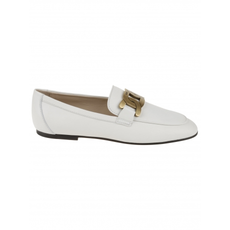 Tod's mocassino donna in pelle ed intreccio in metallo bianco