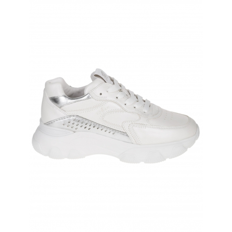 Hogan scarpa donna in pelle e bicolor bianco e argento