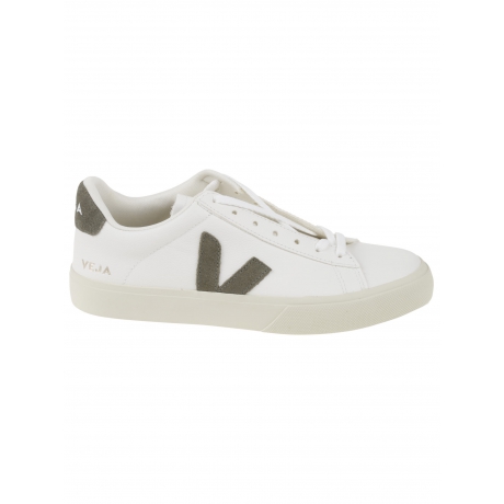 Veja scarpe uomo campo in pelle bianca e logo v scamosciato verde