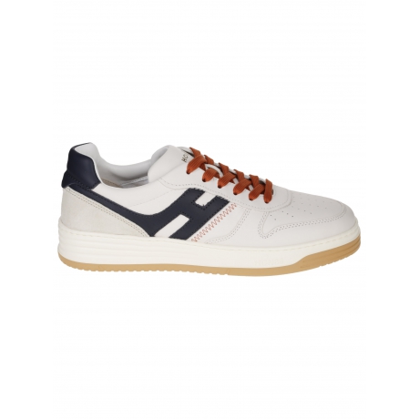 Hogan scarpa uomo basket h 360 in pelle bicolor bianca con logo blu