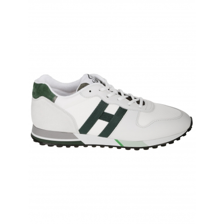 Hogan scarpa uomo running h 383 in pelle e nylon bianca e verde