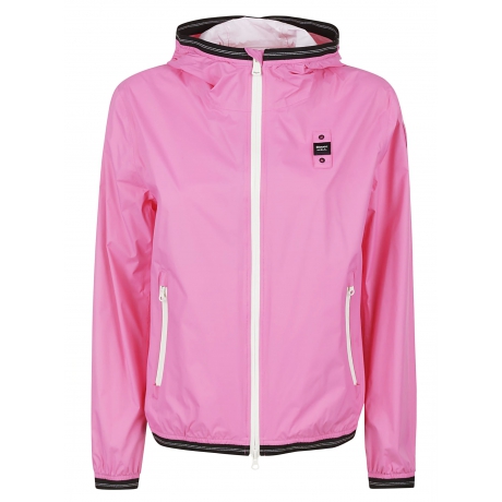 Blauer cerata donna in nylon nastrato con zip rosa e  perfilo bianco