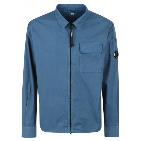 Cpcompany overshirt uomo con zip in gabardina di cotone celeste