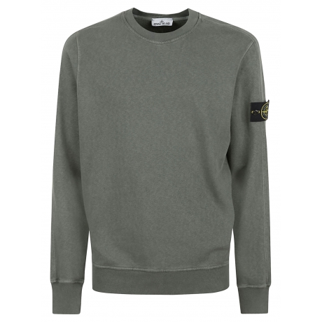 Stone Island felpa uomo girocollo in cotone malfile' verde