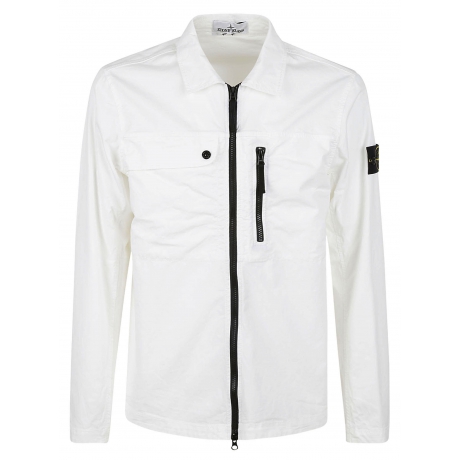 Stone Island overshirt uomo in twill di cotone supima bianco