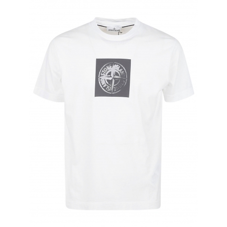 Stone Island t-shirt uomo a manica corta e logo frontale  in jersey di cotone bianco