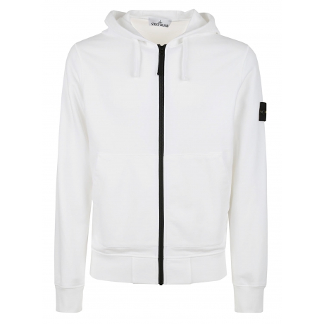 Stone Island felpa uomo con zip e cappuccio in cotone bianco