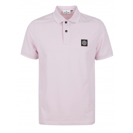 Stone Island polo uomo in cotone e micrologo con bordi in contrasto rosa