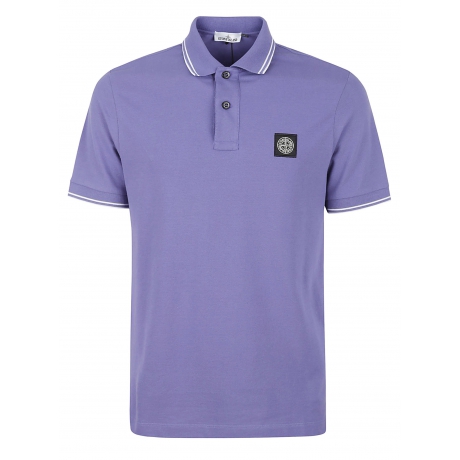 Stone Island polo uomo in cotone e micrologo con bordi in contrasto viola