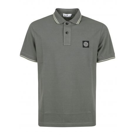 Stone Island polo uomo in cotone e micrologo con bordi in contrasto verde militare