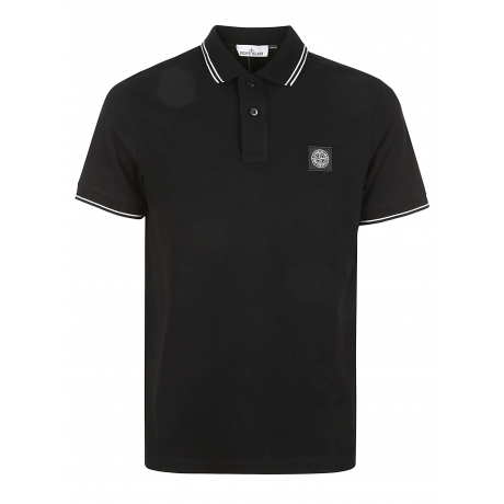 Stone Island polo uomo in cotone e micrologo con bordi in contrasto nero