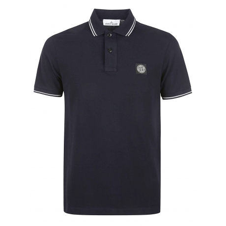 Stone Island Polo uomo in cotone e micrologo con bordi in contrasto blu