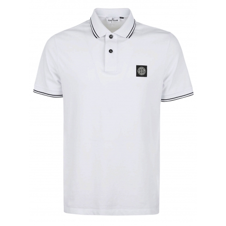 Stone Island polo uomo in cotone e micrologo con bordi in contrasto bianco