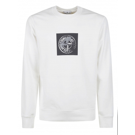 Stone Island felpa uomo girocollo con stampa del logo in cotone bianco