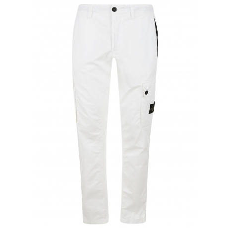 Stone Island pantalone uomo cargo paracadute tela stretch  bianco