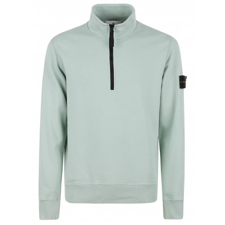 Stone Island felpa uomo mezza zip in felpa di cotone verde