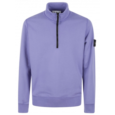 Stone Island felpa uomo mezza zip in felpa di cotone viola