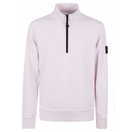 Stone Island felpa uomo mezza zip in felpa di cotone rosa