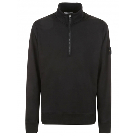 Stone Island felpa uomo mezza zip in felpa di cotone nera