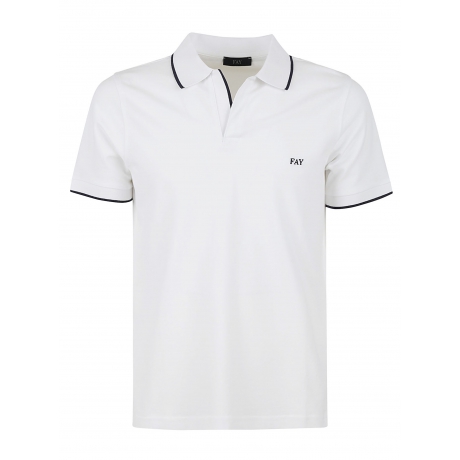 Fay polo uomo slim fit a manica corta in piquet di cotone stretch bianco