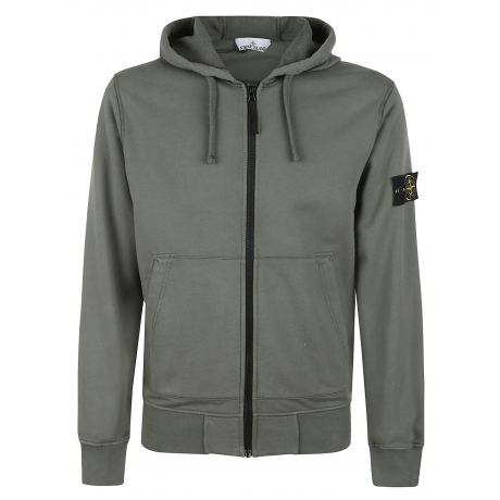 Stone Island felpa uomo con zip e cappuccio in cotone verde