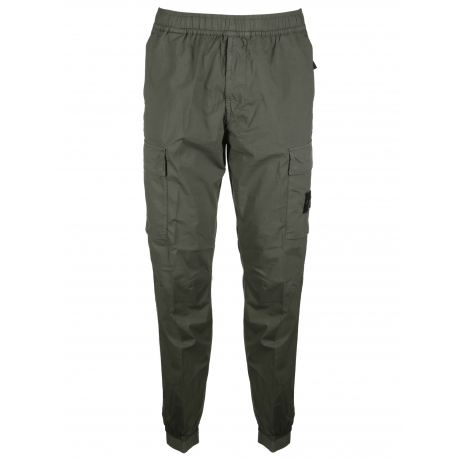 Stone Island pantalone uomo cargo in tela stretch con elastico in vita verde