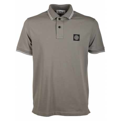 Stone Island polo uomo in cotone e micrologo con bordi in contrasto grigio