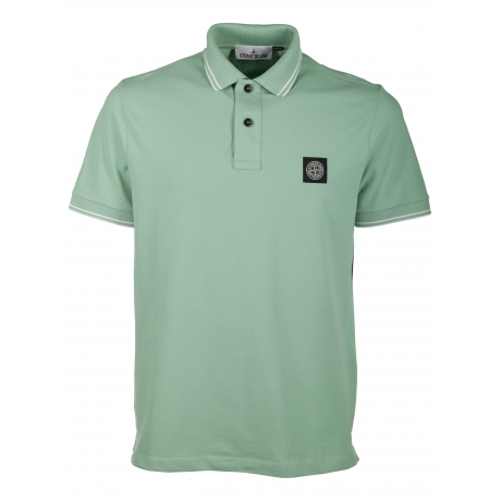 Stone Island polo uomo in cotone e micrologo con bordi in contrasto verde