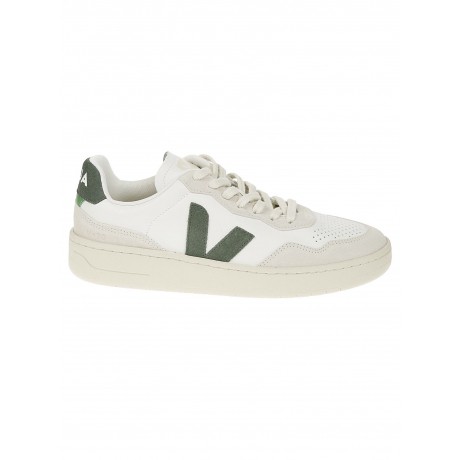 Veja scarpa uomo v90 in pelle bianca e logo in suede verde