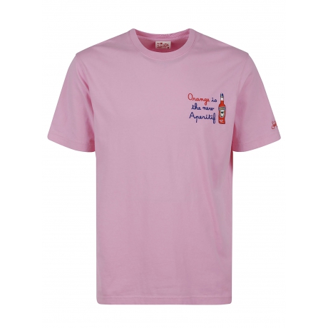 Saint Barth t-shirt uomo in cotone rosa con ricamo aperol spritz