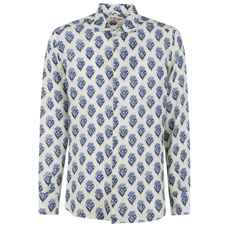 Saint Barth camicia uomo pamplona in lino con stampa floreale blu