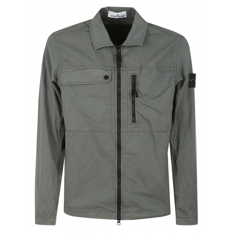 Stone Island overshirt uomo in twill  di cotone supima verde