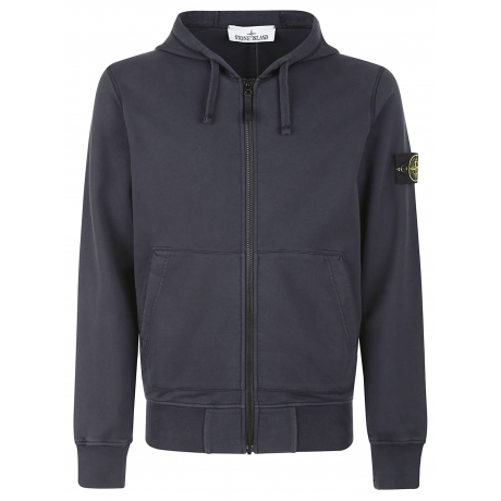 Stone Island felpa uomo con zip e cappuccio in cotone blu