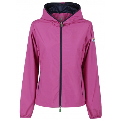 Save The Duck giacca cerata donna stella con zip in contrasto fucsia