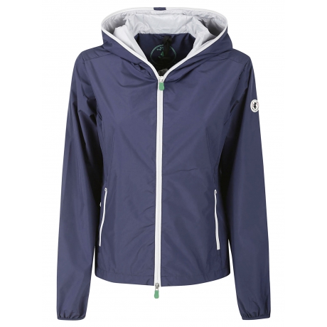 Save The Duck giacca cerata donna stella con zip in contrasto blu