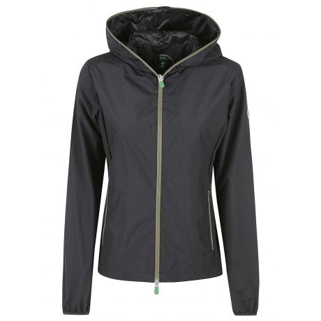 Save The Duck giacca cerata donna stella con zip in contrasto nero