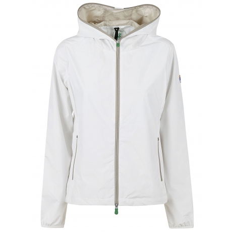 Save The Duck giacca cerata donna stella con zip in contrasto bianco