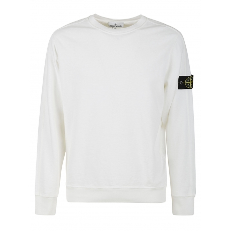 Stone Island felpa uomo girocollo in cotone malfile' bianco