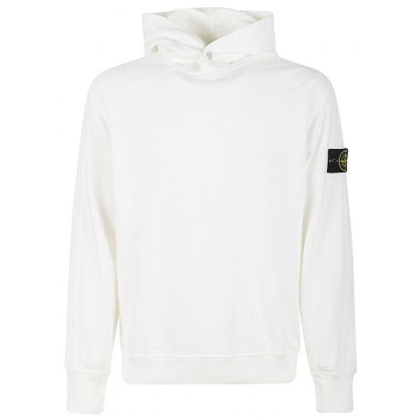 Stone Island felpa uomo con cappuccio in cotone bianco