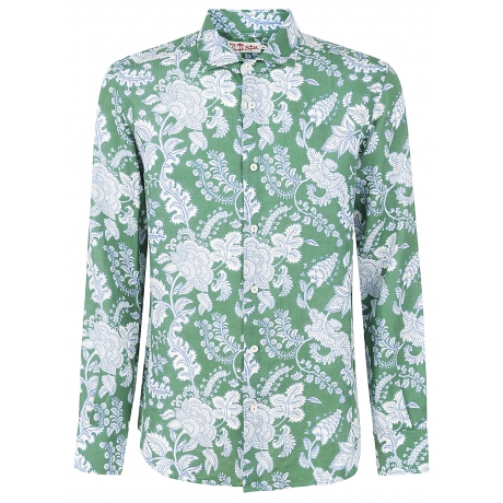 Saint Barth Camicia uomo pamplona in lino con stampa fiori verde